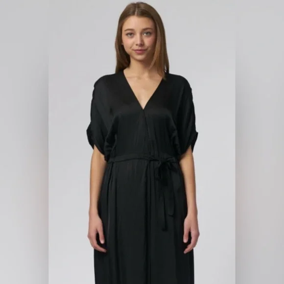 $425 Raquel Allegra Women Diane Wrap Maxi Dress Black Size 0 Small Quiet Luxury - Picture 5 of 13